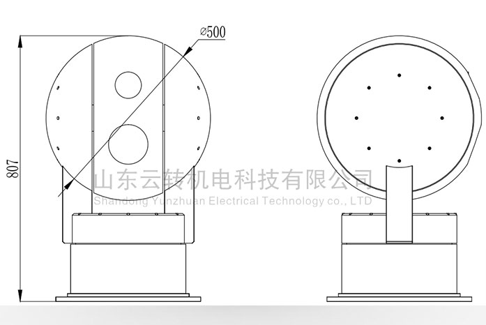 球形轉(zhuǎn)臺(tái)高精度電動(dòng)伺服二維轉(zhuǎn)臺(tái)直徑500尺寸圖